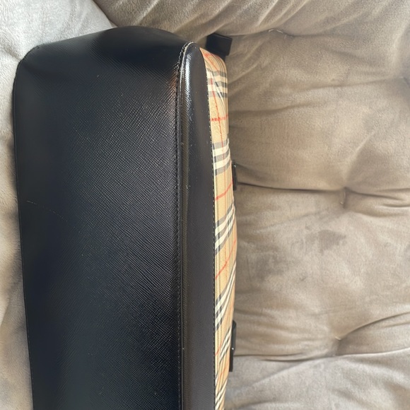 AUTHENTIC BURBERRY Burberry Check Hand Bag Purse Canvas w/black Leather - Picture 10 of 12